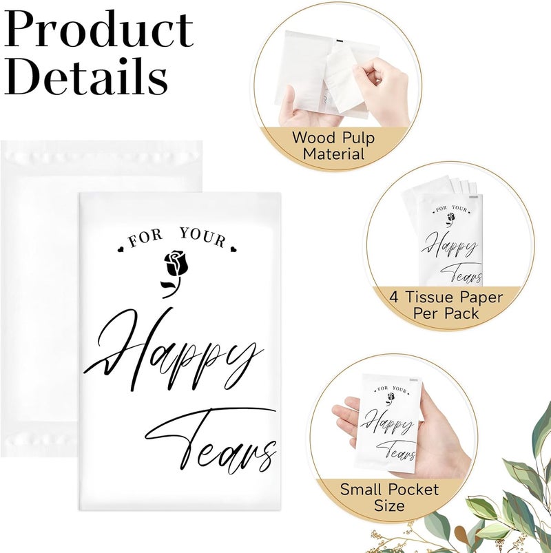 Ocmoiy 100 Pack Happy Tears Tissues for Wedding, 3 Ply Wedding Tissue Packs For Guests, Bulk Individual Facial Pocket Tissues for Wedding Party Favors Travel Graduation Celebration - Image 3